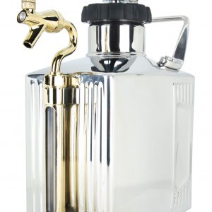 Front view of a beutiful 128 oz pressurized growler with tap and sight glass.