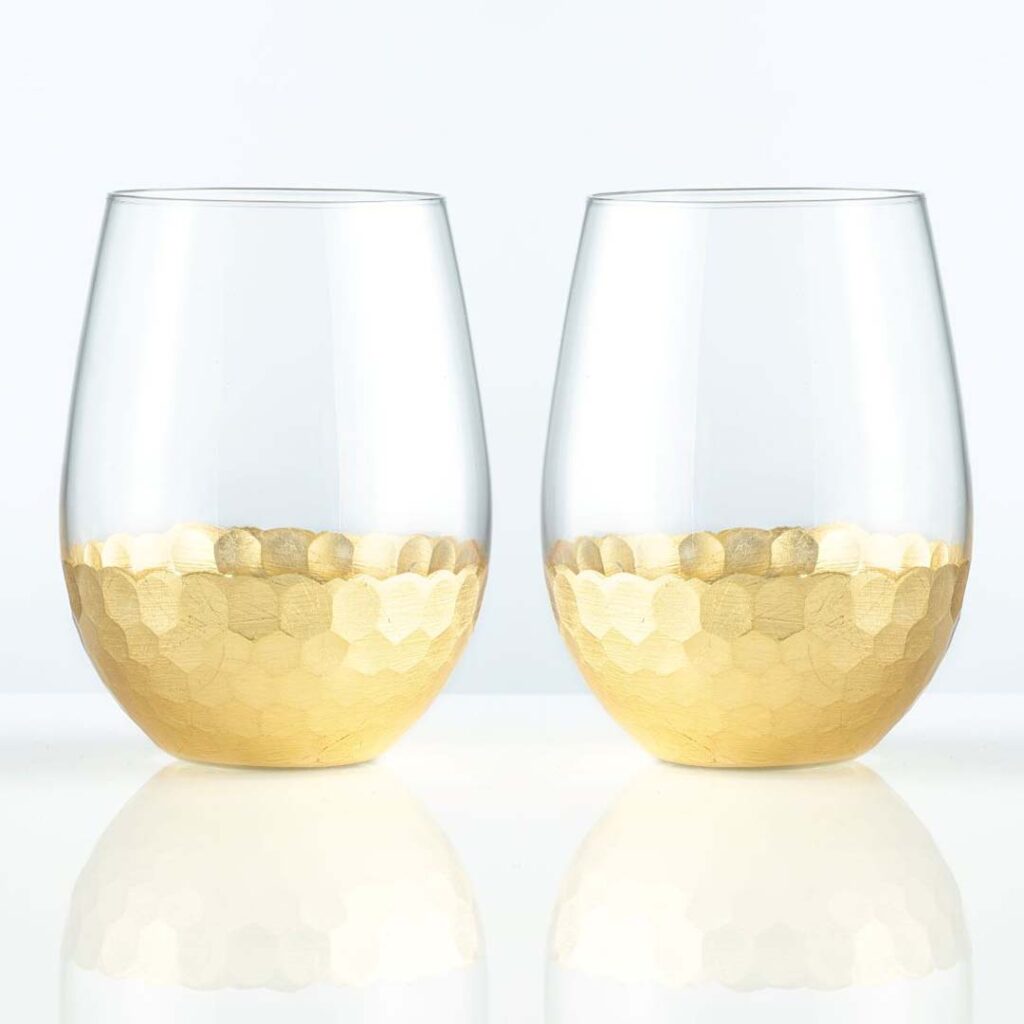 Stemless Wine Glass with Honeycomb Motif & Gold Embellishment