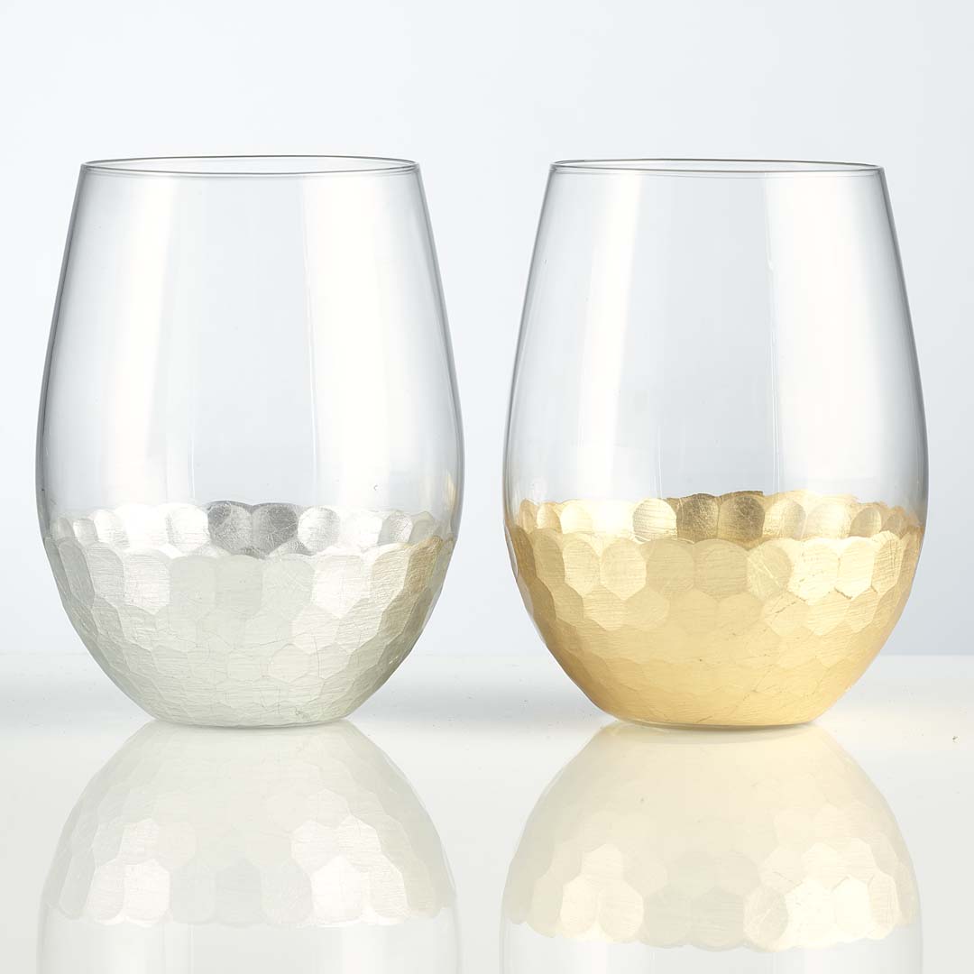 2 Wide Mouth Platinum Trim w/ Bulbous Stem 6.25 Champagne Wine Glasses