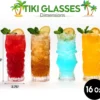 16oz Clear Embossed Tiki Glasses – Set of 4