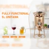 5 liter unitank next to 3 glasses of beverages made from it.