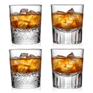 old fashioned 4 piece set with 2 diamond and 2 arrow hand cut bourbon cocktail glasses.