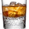 old fashioned whiskey glass with hand cut diamond pattern.