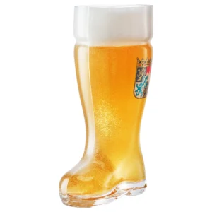 Bavarian beer boot on a white background full of beer.