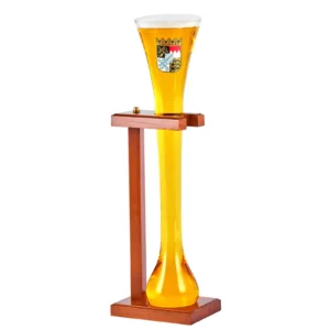 25oz half yard beer glass on stand on a white background.