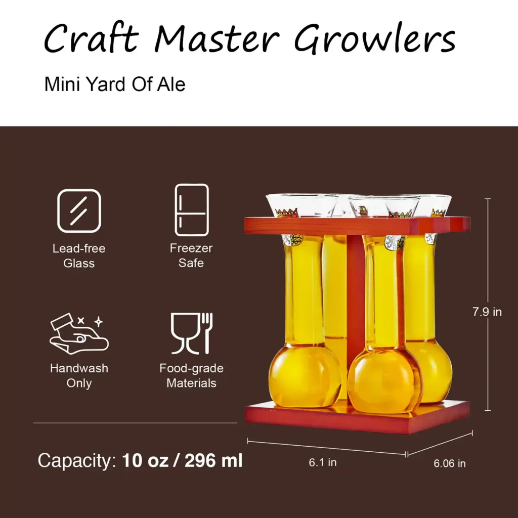 specifications for flight of mini yard glasses 7oz with stand.